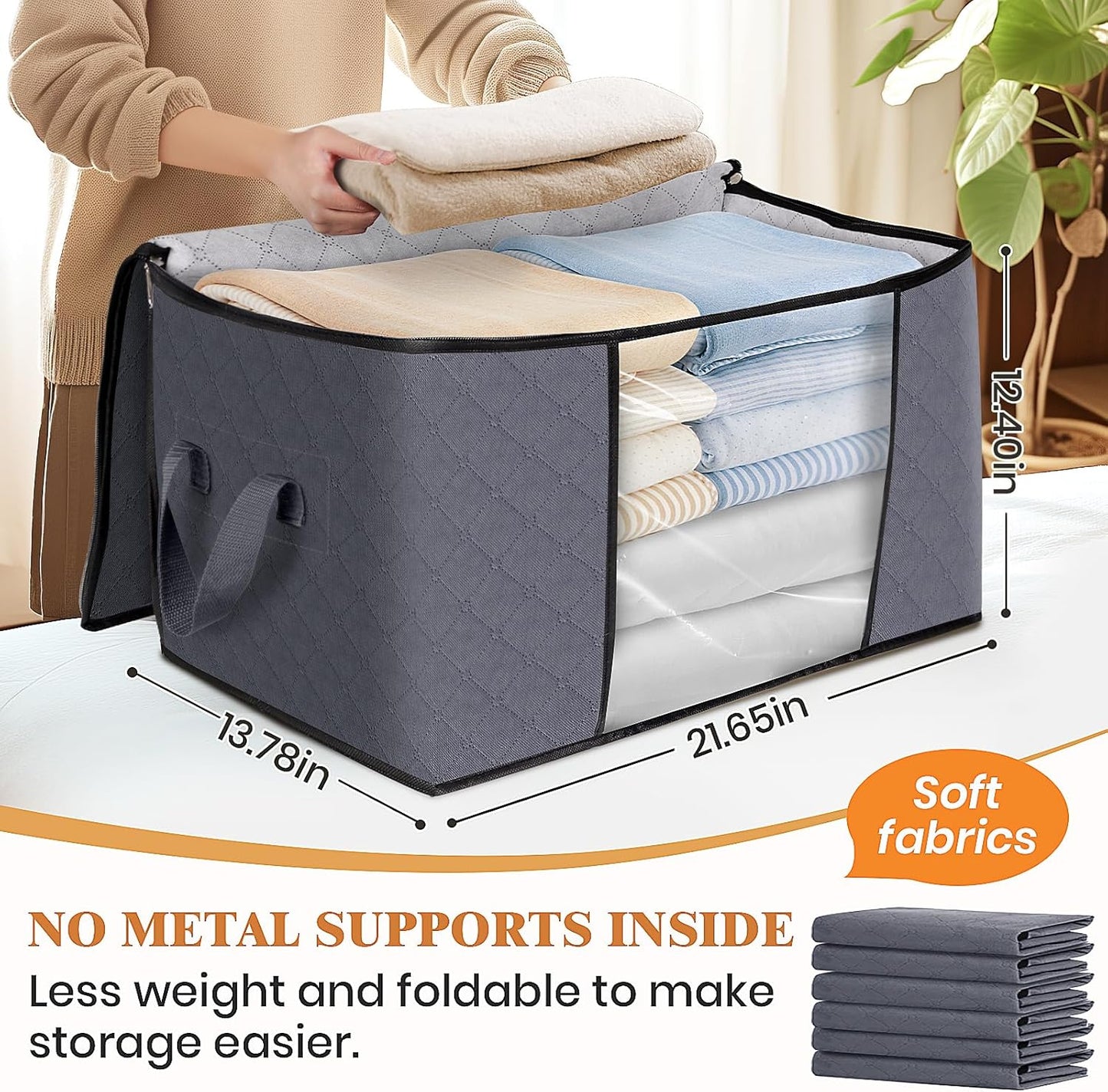 Clothes Storage, Foldable Thick Fabric Blanket Storage Bags, Storage Containers for Organizing Bedroom, Closet, Clothing, Comforter, Organization and Storage with Handle