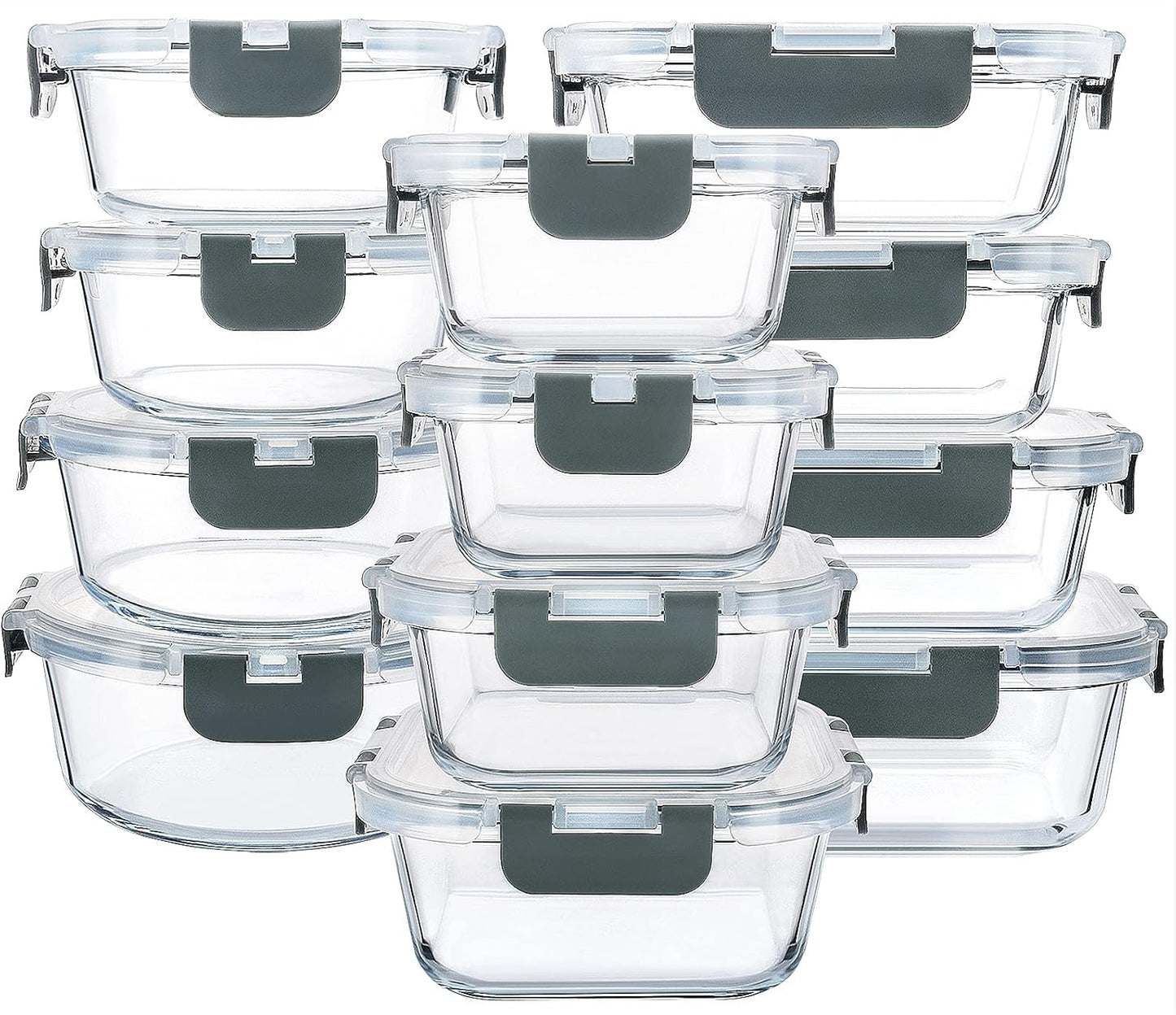 24-Piece Glass Food Storage Containers with Upgraded Snap Locking Lids,Glass Meal Prep Containers Set - Airtight Lunch Containers, Microwave, Oven, Freezer and Dishwasher, Blue