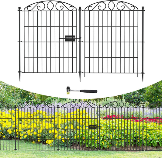 Decorative Animal Barrier Garden Fence 6 Pack with Lock - 30 in(H) x 11.8 ft(L) No Dig Decorative Fence Rustproof Metal Wire Panel Border, Rustproof Metal Wire Section Edging Fencing Panel