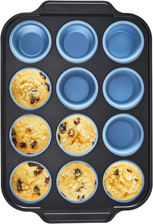 Silicone Muffin Pan with Metal Frame, Egg Bite Maker Silicone Molds for Baking, Cupcake Pans 12 Regular Size, Muffin Tins Easy to Pop Nonstick Non Toxic Bakeware for Oven