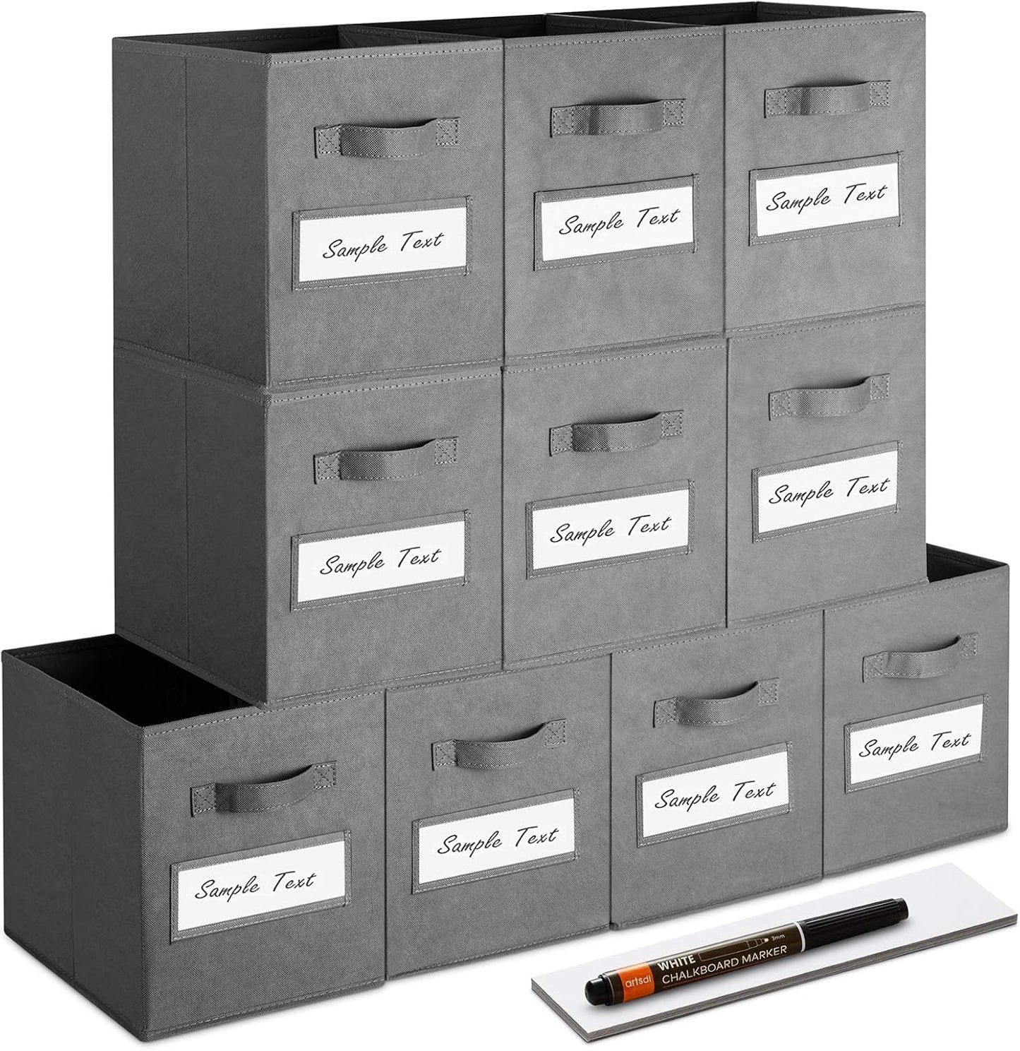 Set of 10 Storage Cubes,Foldable Fabric Cube Storage Bins with 10 Labels Window Cards & a Pen,Baskets Containers for Shelves,Closet Organizers Box for Home & Office