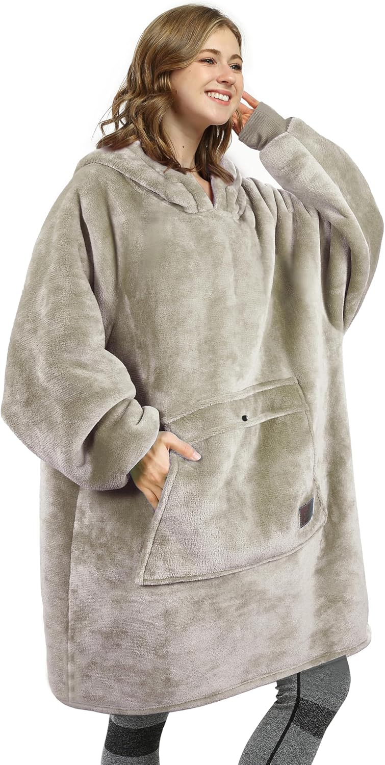 Oversized Blanket Hoodie Sweatshirt, Wearable Sherpa Lounging Pullover for Adults Women Men