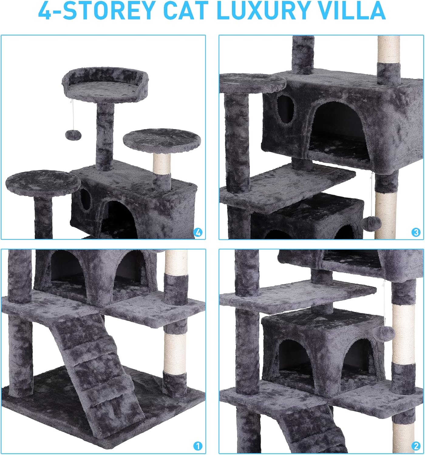 Cat Tree 54 Inch Cat Tower Condo Cat House for Indoor Cats，Multifunctional Activity Center w/Cat Scratching Posts Stand Funny Toys for Kittens Pet Play House