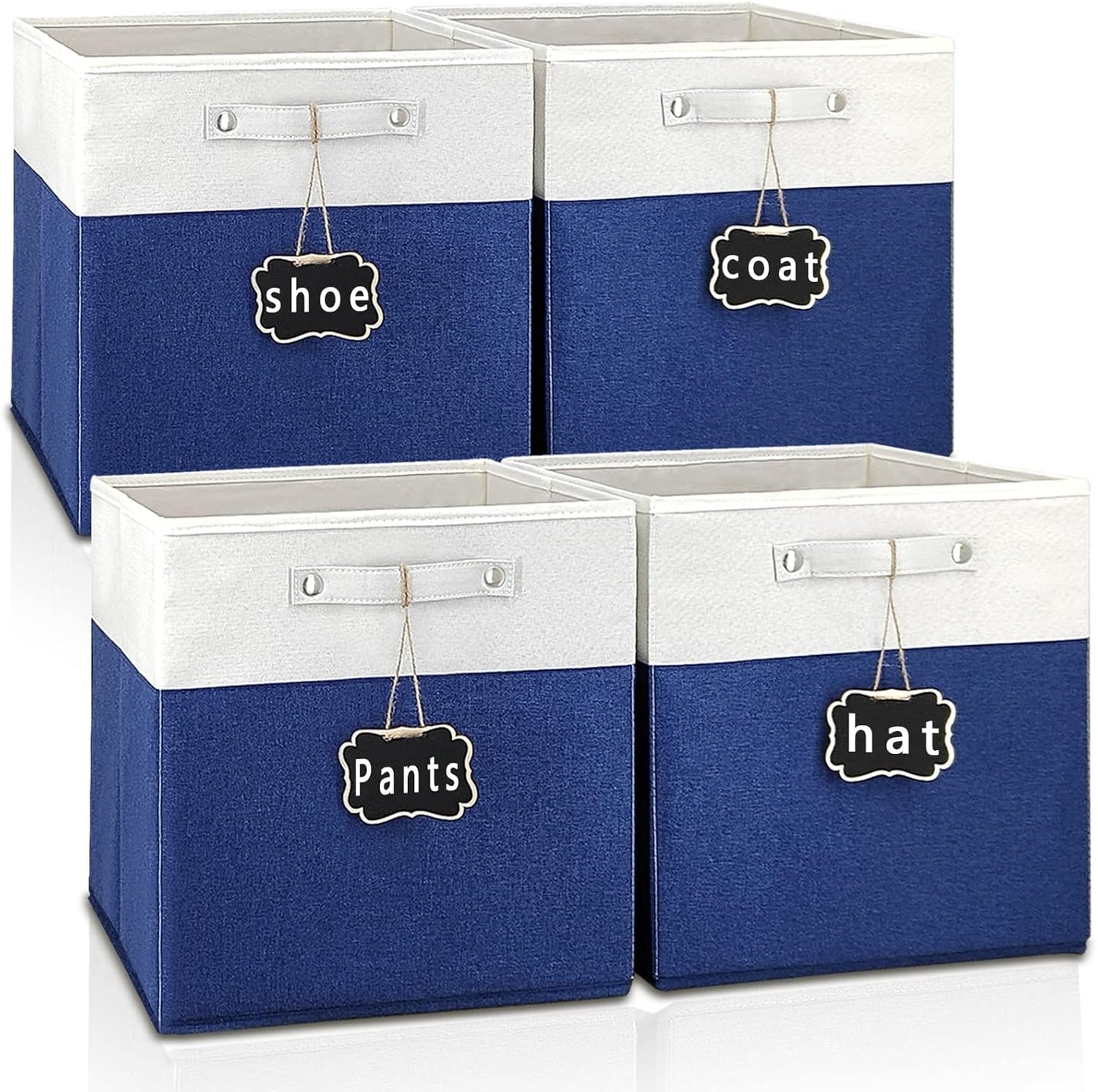 11x11 cube storage bins 4 Pack,Collapsible Fabric Storage Cubes with Labels,Linen Cube Storage Organizer Bins with Cotton Handles,Square Storage Cubes for Home,Office,Clothes,Cabinet (White Grey).