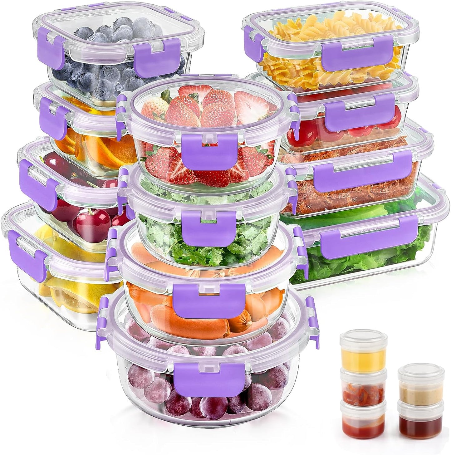 34pcs Glass Food Storage Containers with Lids Set, Airtight Glass Meal Prep Containers (17 Containers & 17 Lids),Leak Proof Lunch Containers BPA-Free, Microwave, Oven, Freezer & Dishwasher