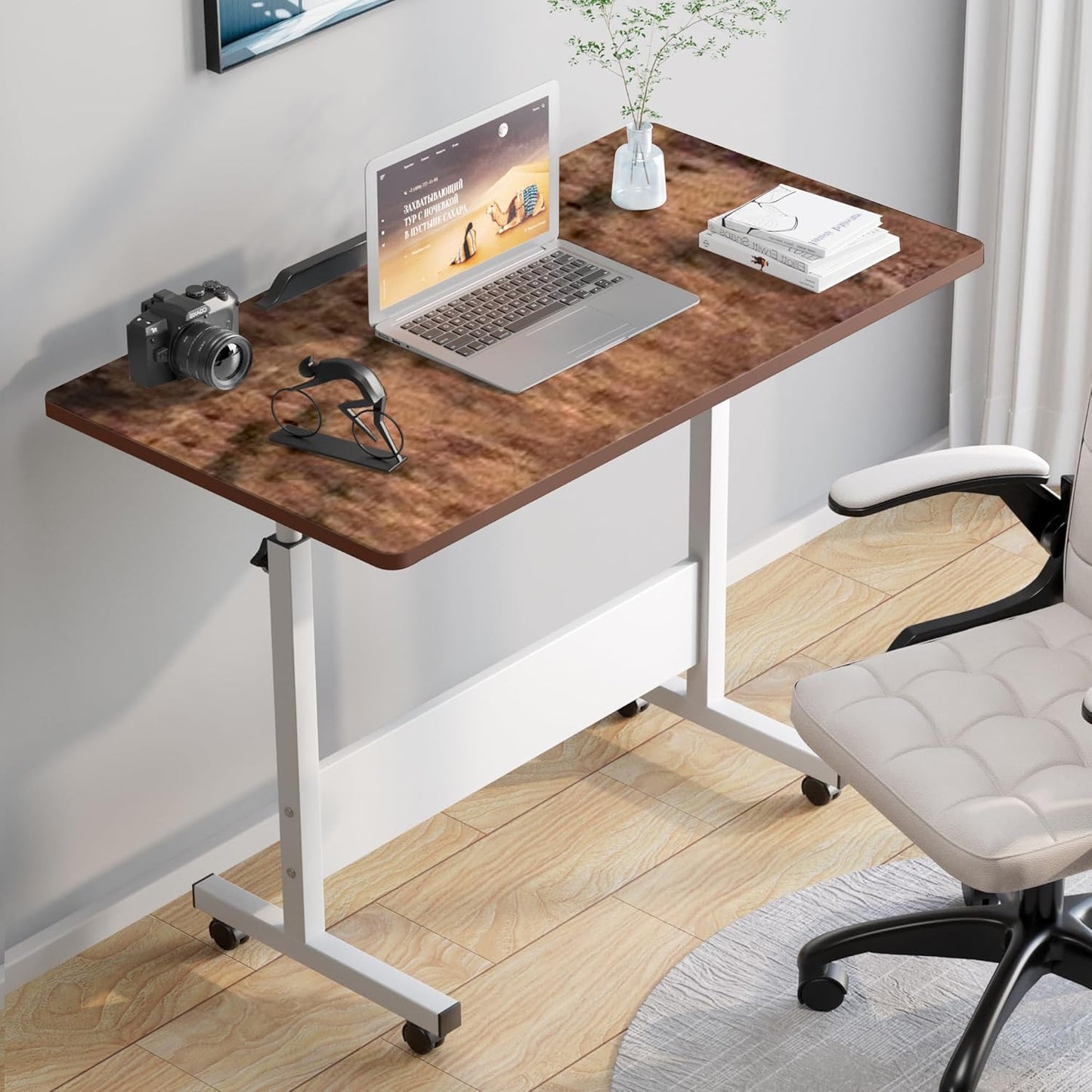 Rolling Desk Adjustable Height,Rolling Computer Cart,Portable Laptop Desk,Small Adjustable Home Office Desk,Rolling Laptop Desk,Small Portable Desk