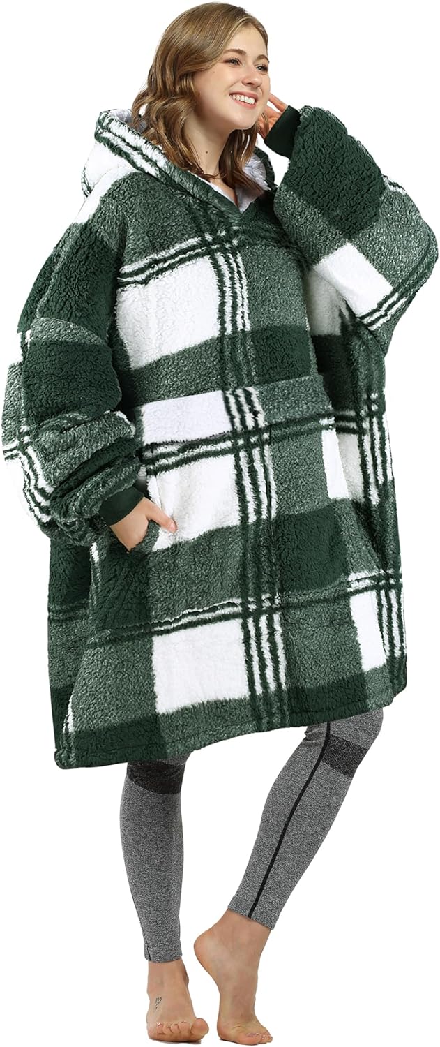 Oversized Blanket Hoodie Sweatshirt, Wearable Sherpa Lounging Pullover for Adults Women Men