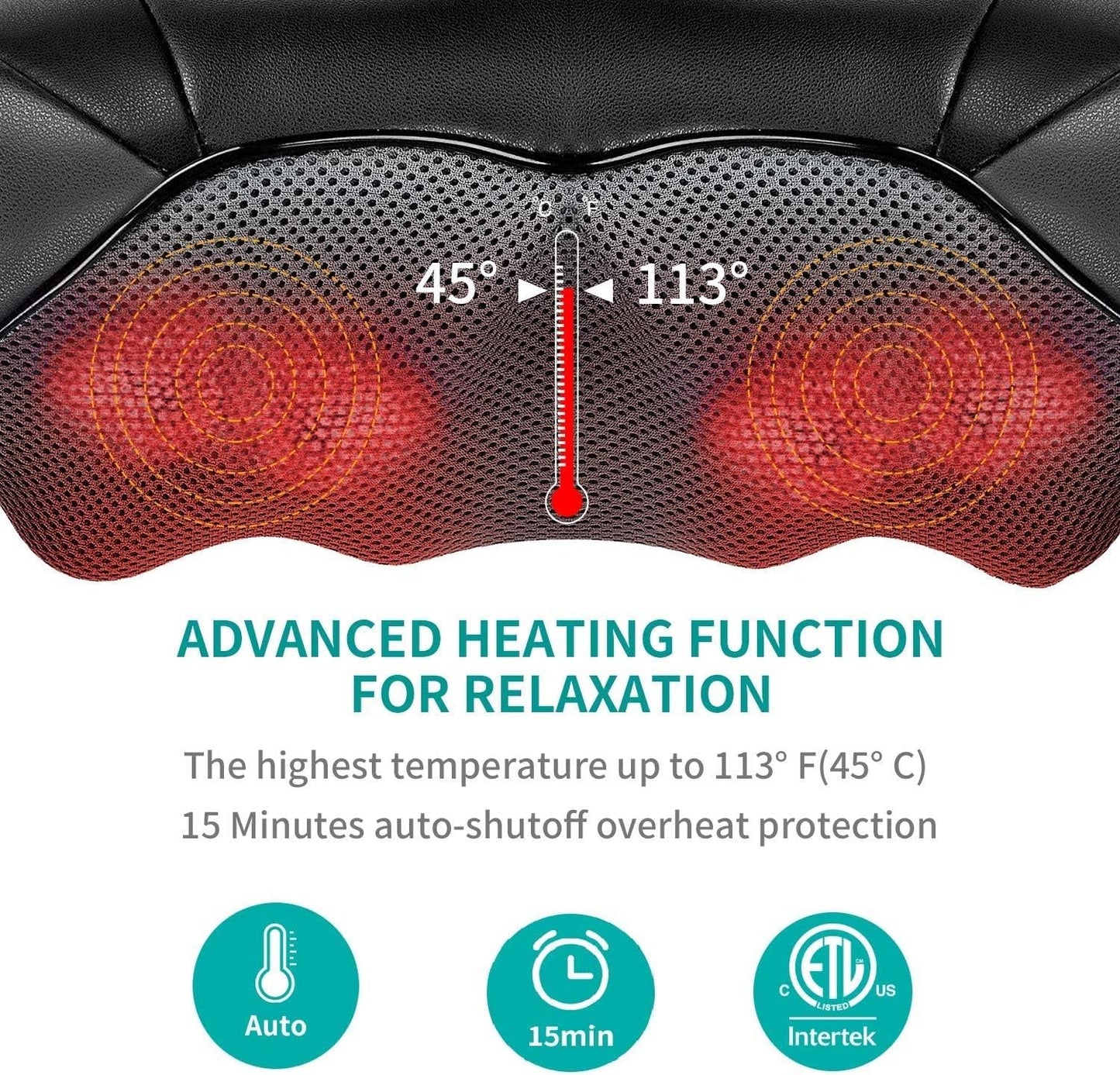 Shiatsu Neck and Back Massager with Soothing Heat, Electric Deep Tissue 3D Kneading Massage Pillow for Shoulder, Leg, Body Muscle Pain Relief, Home, Office, and Car Use