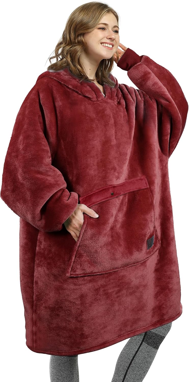 Oversized Blanket Hoodie Sweatshirt, Wearable Sherpa Lounging Pullover for Adults Women Men