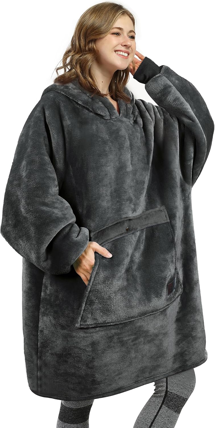 Oversized Blanket Hoodie Sweatshirt, Wearable Sherpa Lounging Pullover for Adults Women Men