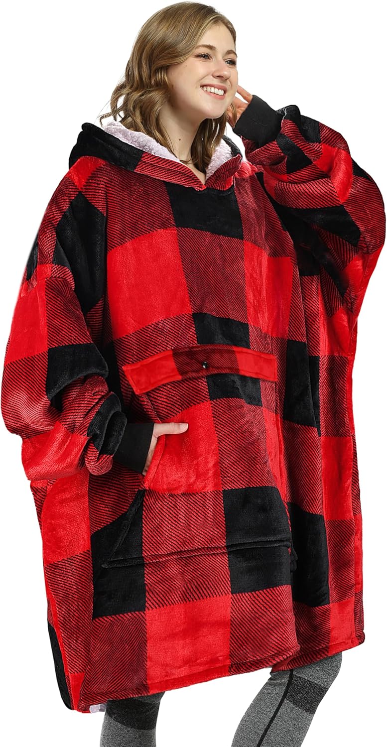 Oversized Blanket Hoodie Sweatshirt, Wearable Sherpa Lounging Pullover for Adults Women Men