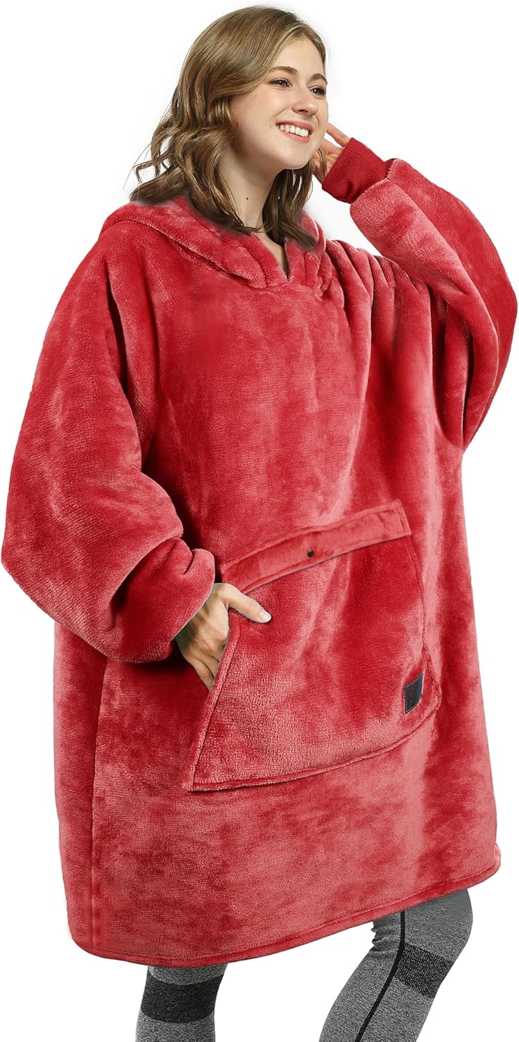 Oversized Blanket Hoodie Sweatshirt, Wearable Sherpa Lounging Pullover for Adults Women Men