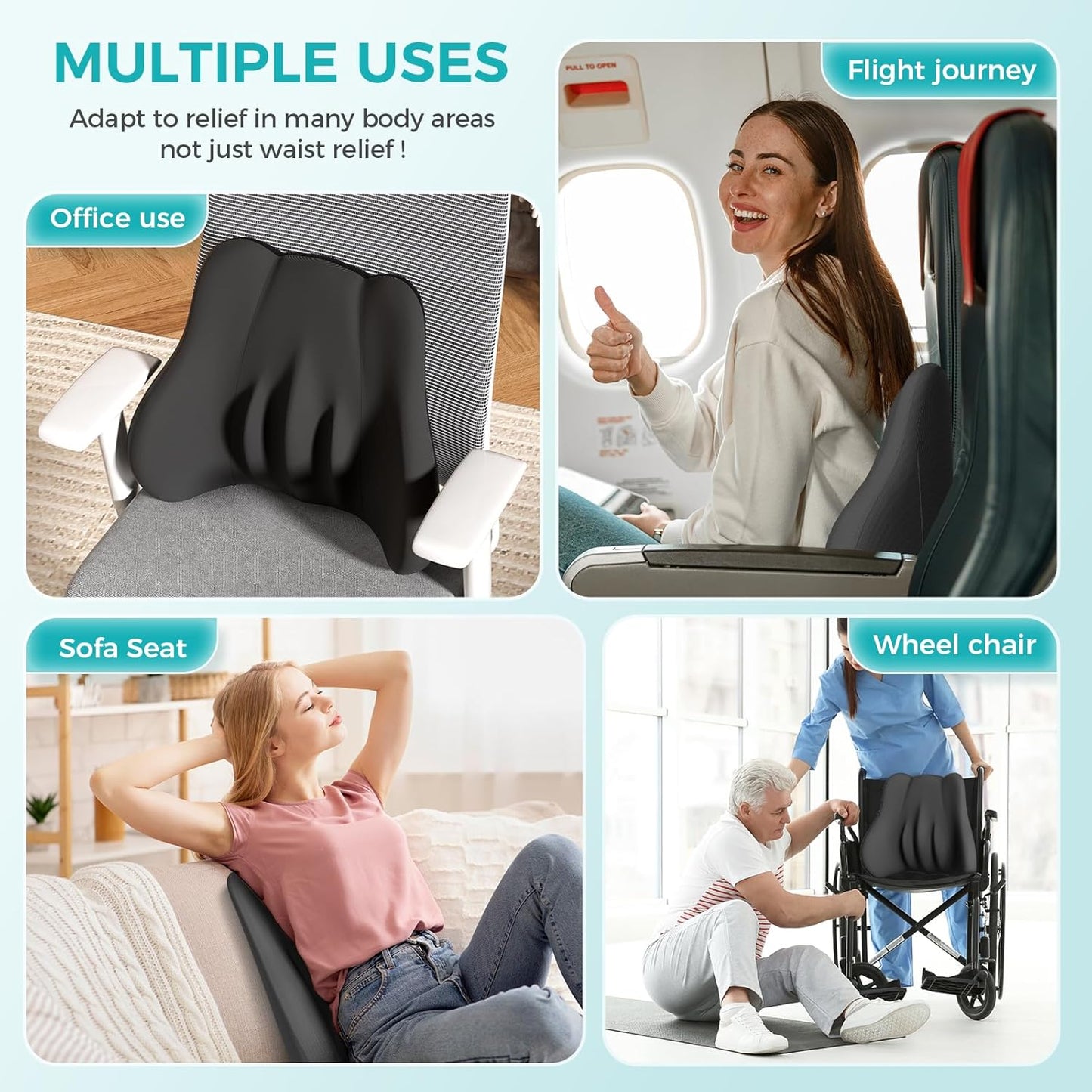 Lumbar Support Pillow, Memory Foam Lumbar Pillow for Lower Back Pain Relief, Back Support Pillow for Office Chair, Car Seat