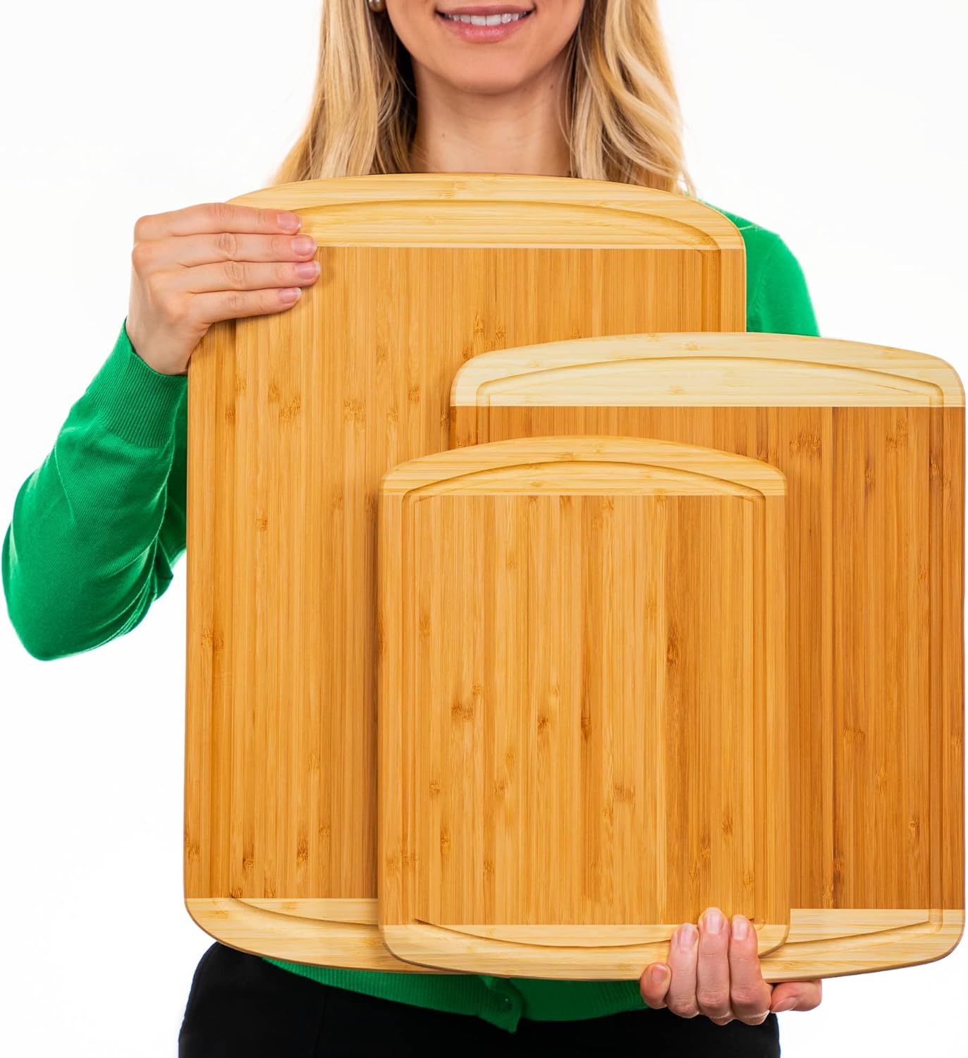 Organic Bamboo Cutting Board Set of 3 with Lifetime Replacements - Wood Cutting Board Set with Juice Groove - Wooden Chopping board Set for Kitchen, Meat and Cheese