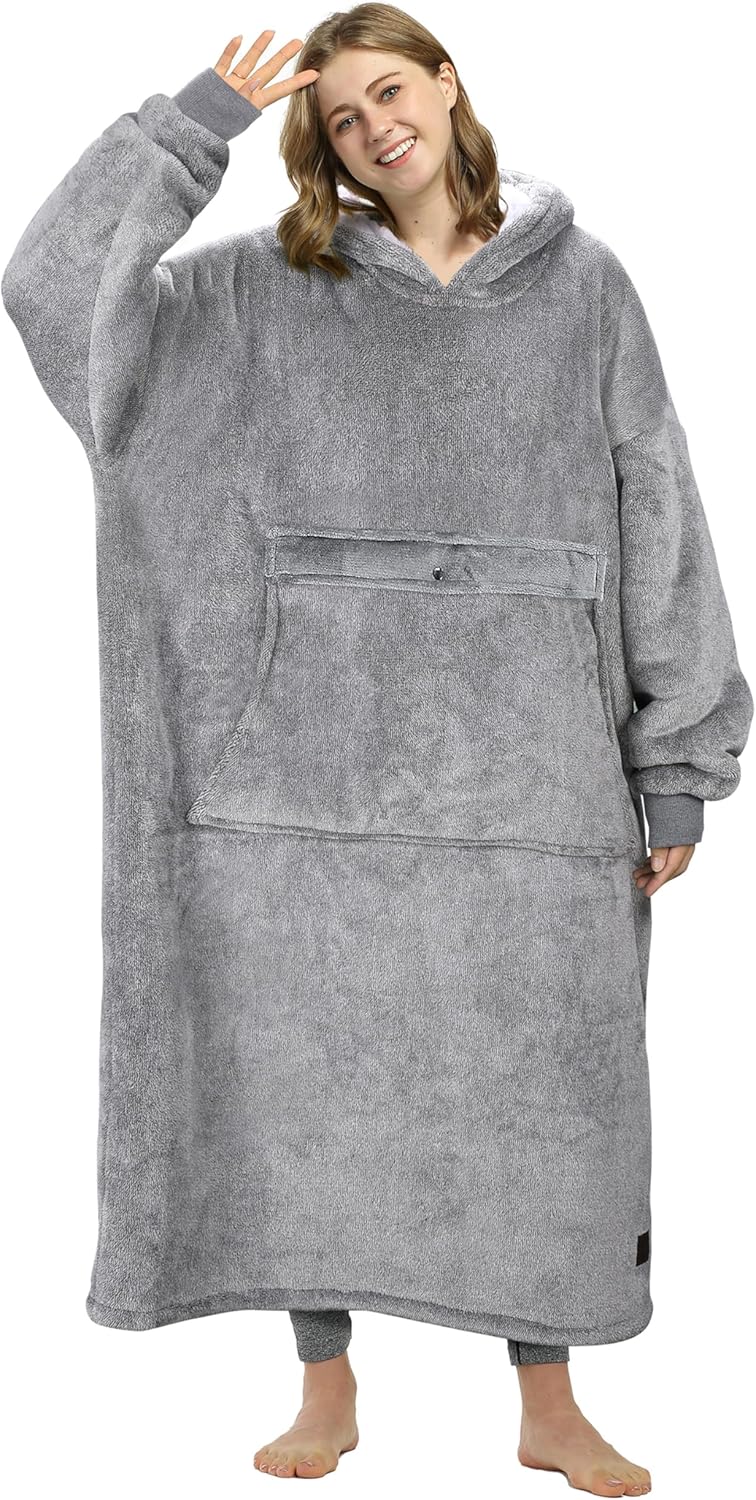 Oversized Blanket Hoodie Sweatshirt, Wearable Sherpa Lounging Pullover for Adults Women Men