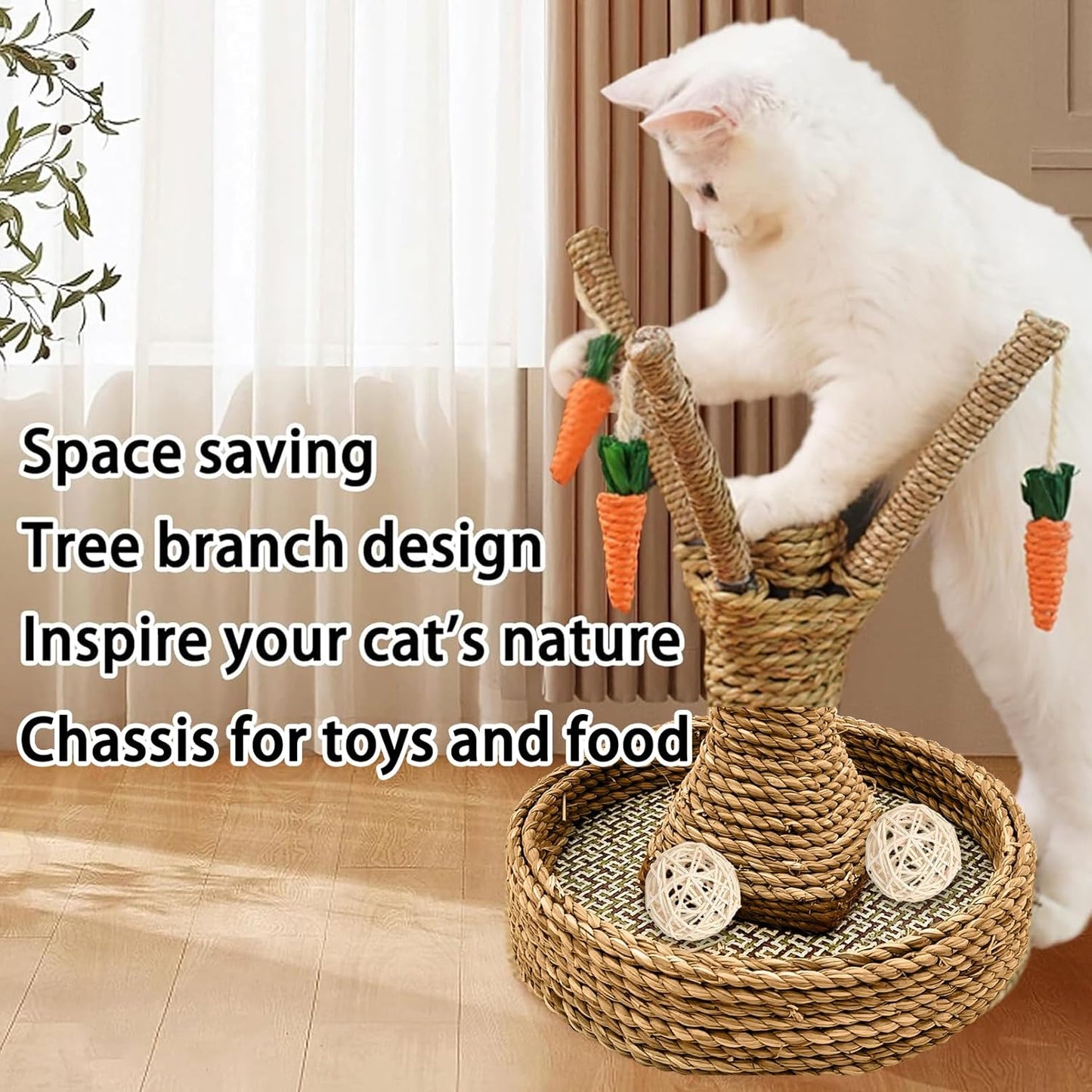 Bunny Chew Toys Rabbit Rattan Grass Scratcher Climbing Tree Fun Tree Carrot Play Toys for Small Animal Guinea Pig Tooth Cleaning