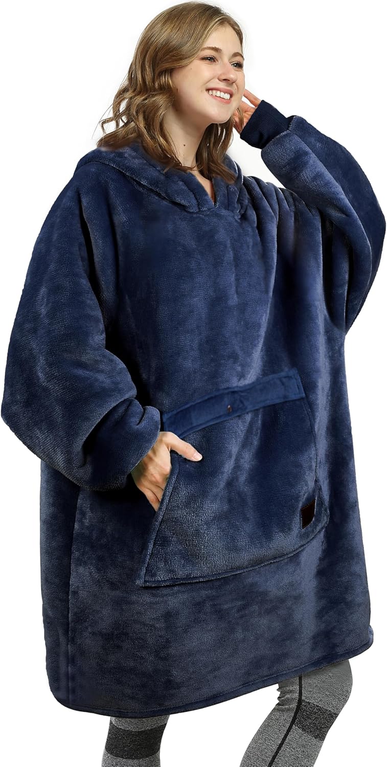 Oversized Blanket Hoodie Sweatshirt, Wearable Sherpa Lounging Pullover for Adults Women Men