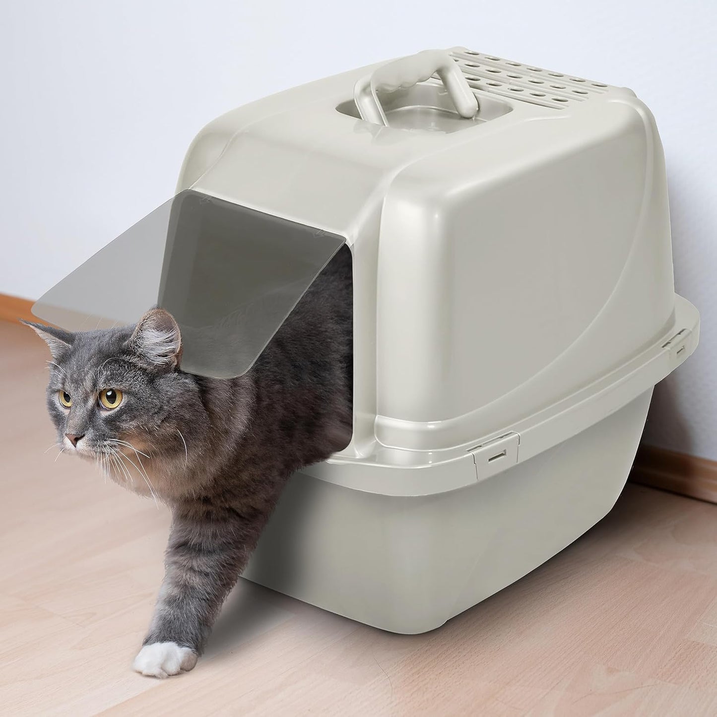 Pets Odor Control Large Enclosed Cat Litter Box, Hooded, Pearl, CP6