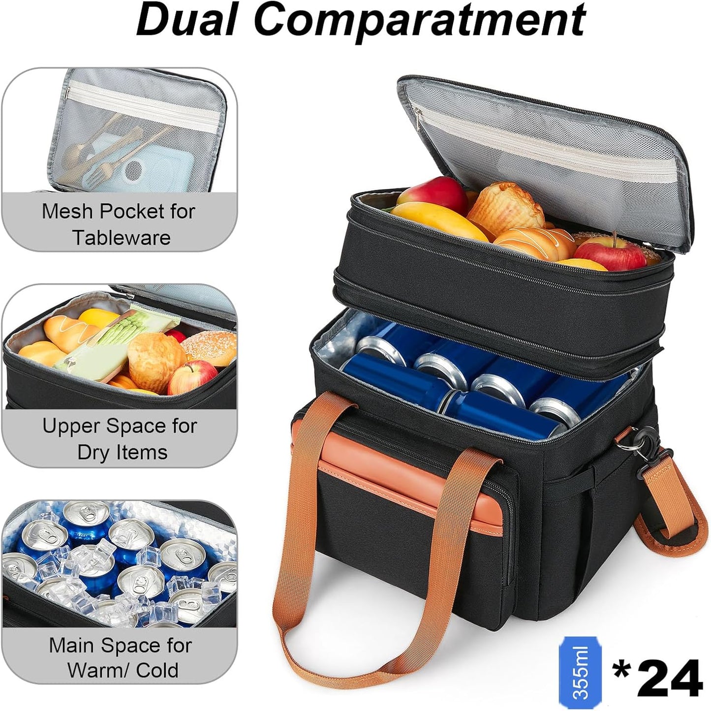 Insulated Lunch Box Lunch Cooler Bag for Men: Expandable Large Lunchbox for Picnic Work Office Outdoor - Reusable Double Deck Lunch Tote for Adults Gray 15L