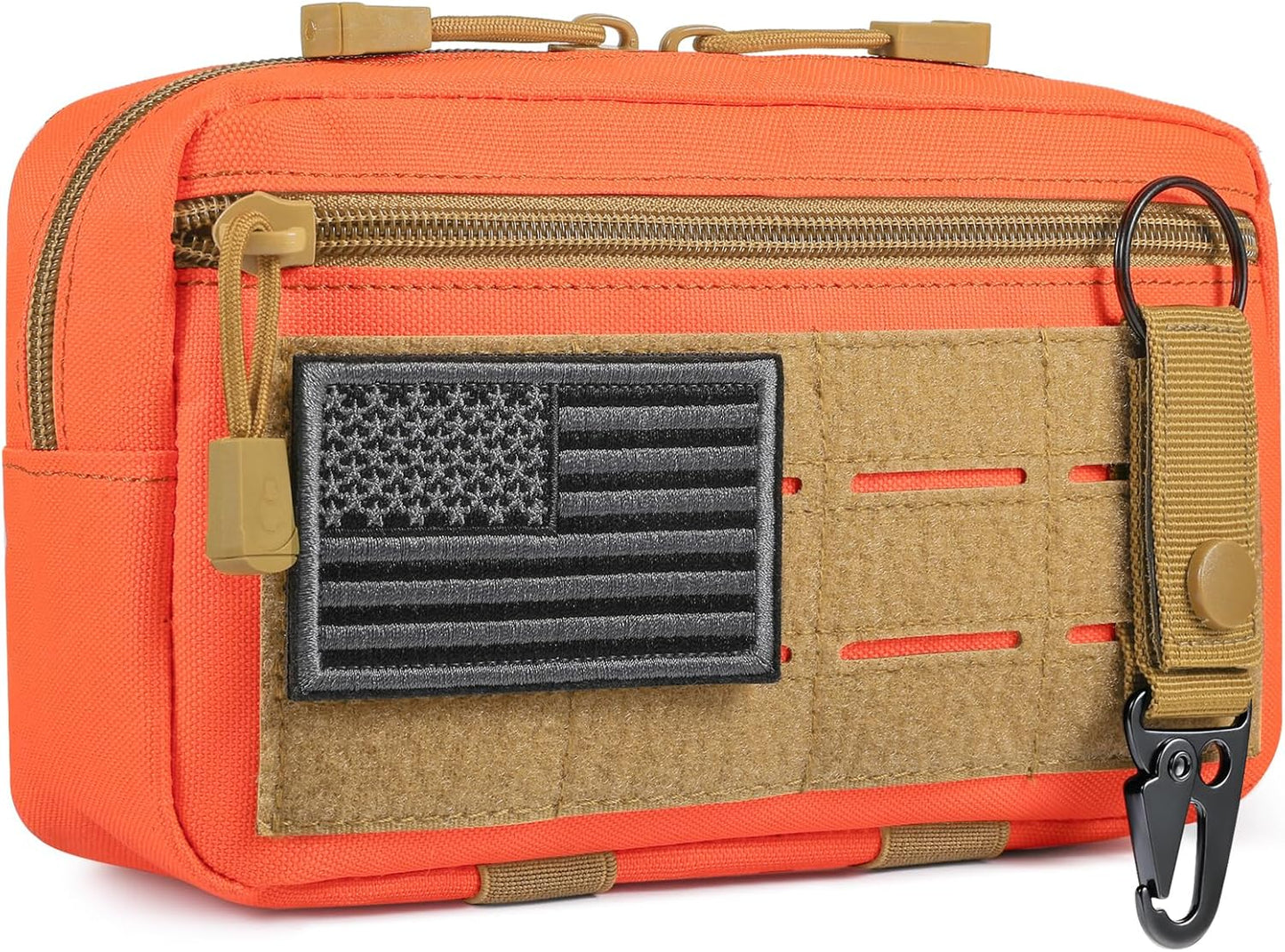 Tactical Molle Admin Pouch Utility Laser Cut EDC Tool Pouch Bag Horizontal Modular Pouches Include US Flag Patch and Keychain