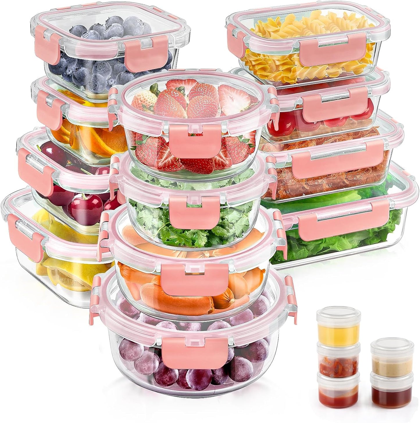 34pcs Glass Food Storage Containers with Lids Set, Airtight Glass Meal Prep Containers (17 Containers & 17 Lids),Leak Proof Lunch Containers BPA-Free, Microwave, Oven, Freezer & Dishwasher