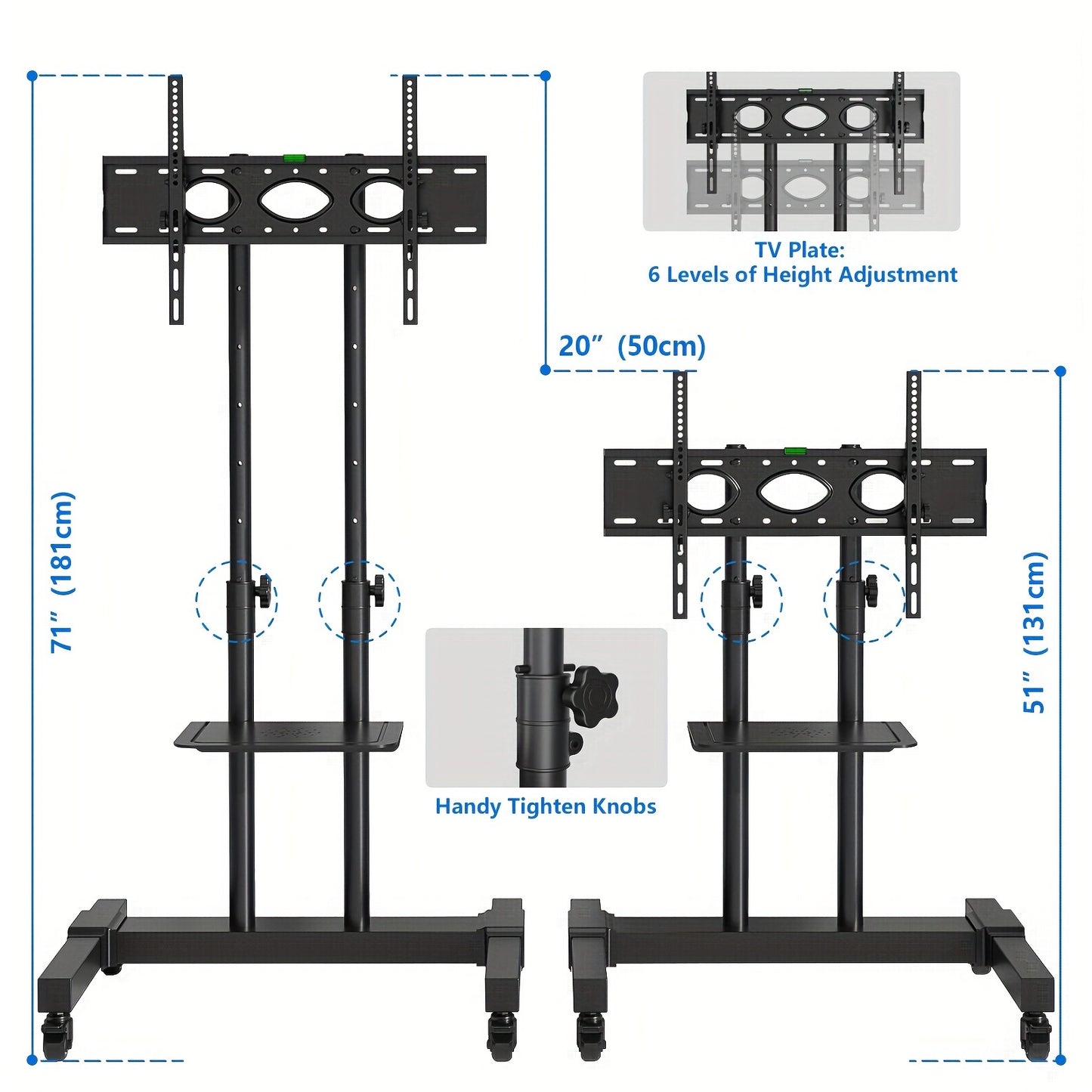 Mobile Rolling TV Cart for up to 83 inch Flat Screen/Curved TVs up to 110lbs