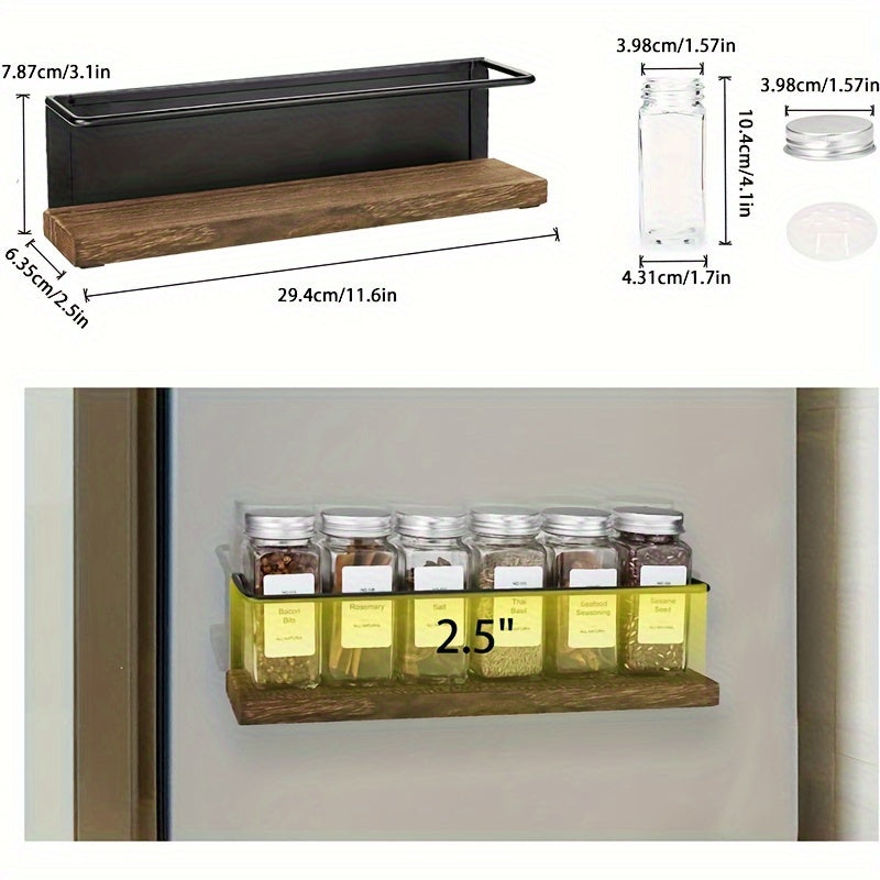 Magnetic spice holder with 24 jars, 216 labels, 1 refrigerator steel funnel, microwave - complete spice storage box