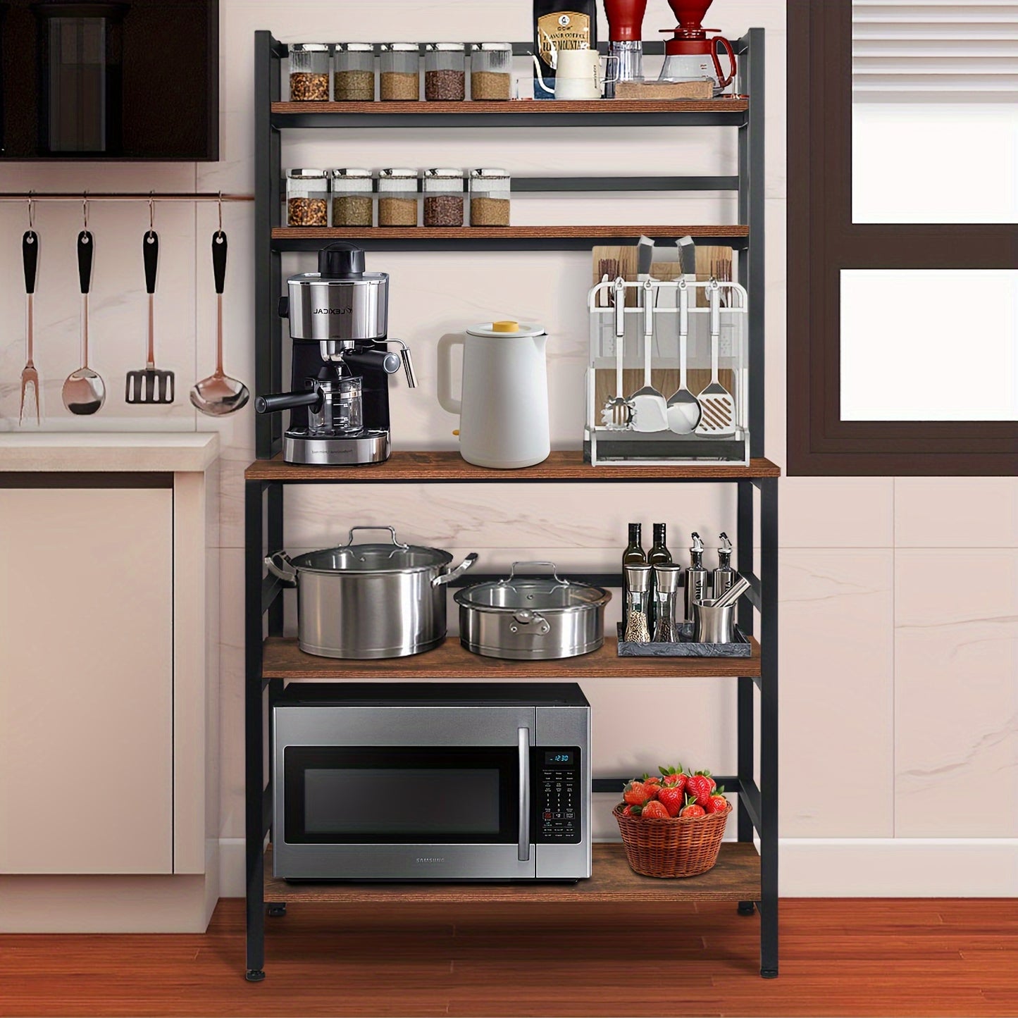 5-Tier Kitchen Bakers Rack With Hutch