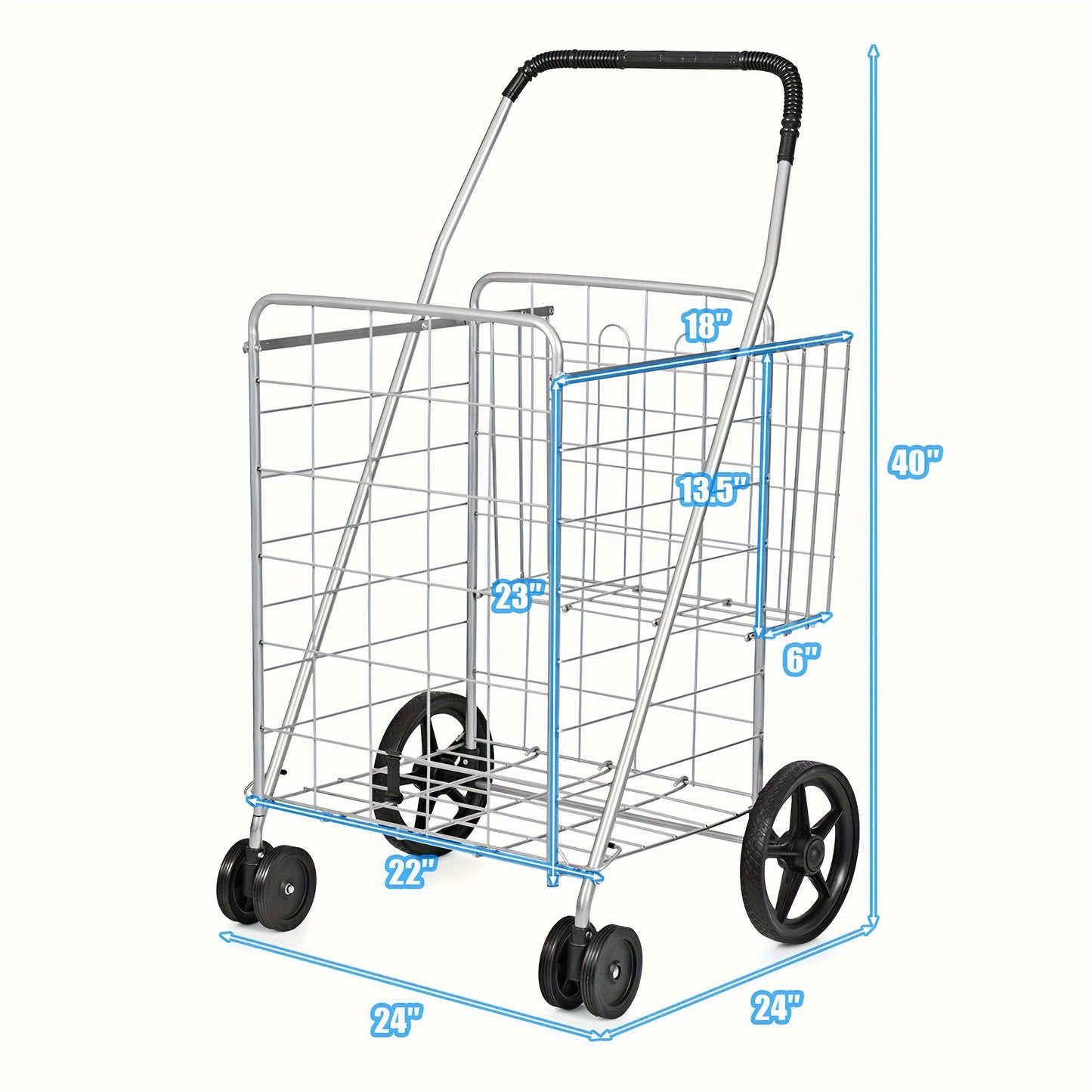 Utility Shopping Cart Foldable Jumbo Basket Outdoor Grocery Laundry