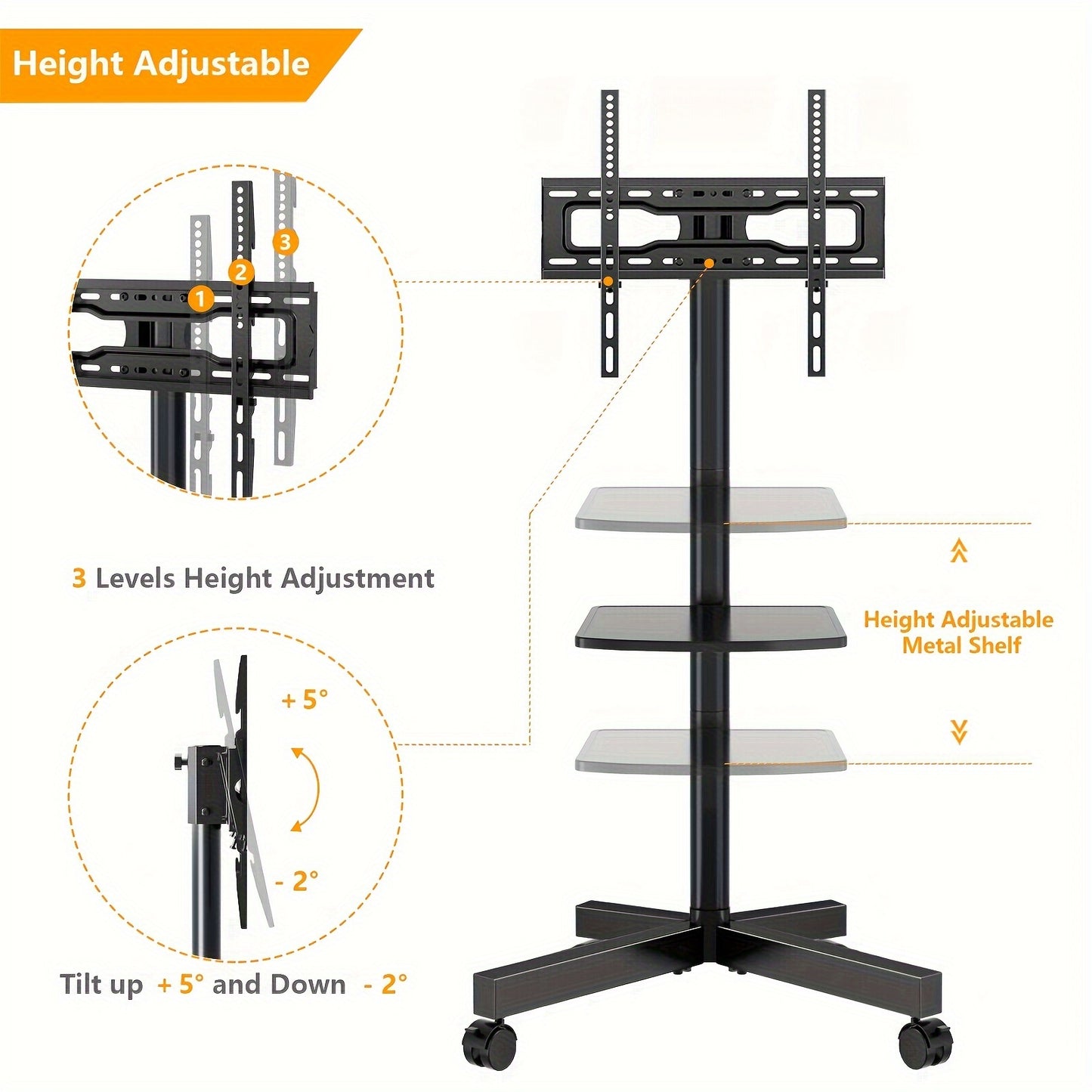 Universal Mobile TV Cart for 23in-55inch TV with Mute Wheel up to 88lbs