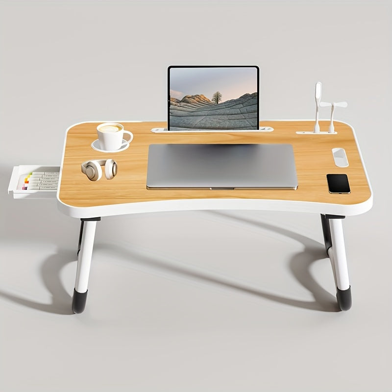 Ultra Large Portable Laptop Bed Table Foldable Desk, Computer Desk - Multi Functional Tray Holder With Cup Holder And Drawer, USB, Fan, And Light - Perfect For Eating, Reading, And Writing On Beds, Sofas, Floors - Stable, Durable, And Foldable