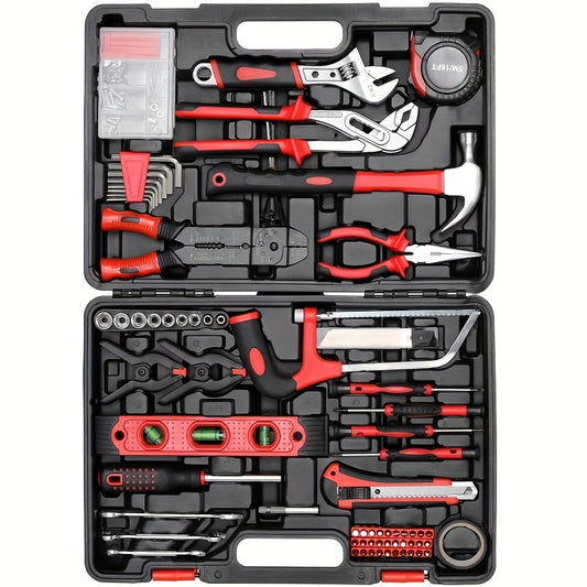 218pcs/198pcs Set Tool Kit, Fathers Day Gifts Tool Set Mechanics Kit, Portable Tool Box Set With Saw Adjustable Wrench Drive Socket Combination Wrench, With Plastic Toolbox, For Home Apartment Garage, Perfect Gift For Halloween And Christmas