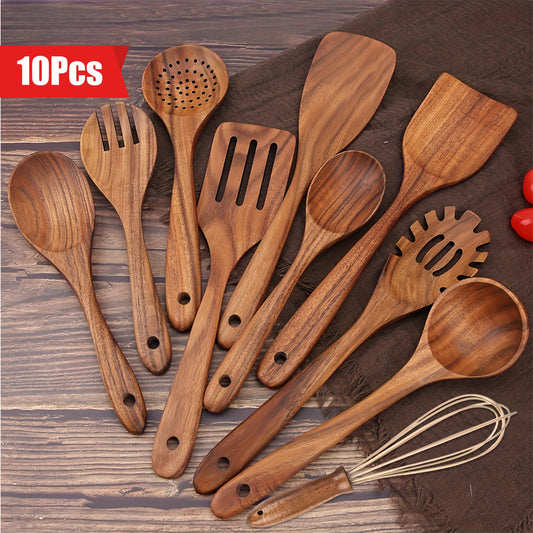 Wooden Spoons For Cooking, Teak Wood Kitchen Utensils Set For Non Stick Use, Spatula Set For Stirring, Baking, Non Stick Wooden Utensils For Kitchen