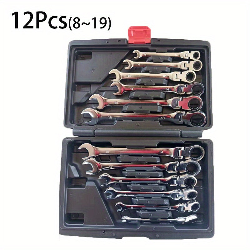 12-Piece Versatile Ratchet Wrench Set - Quick-Shift, Dual-Use, 72-Tooth Mechanics Hand Tool with 180-Degree Swivel Head for Durable DIY and Professional Use - Perfect for Tight Spaces and Heavy-Duty Projects