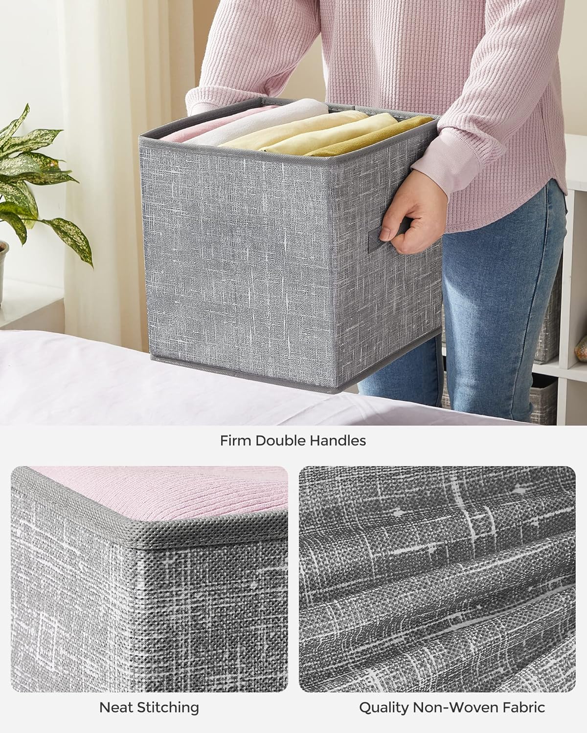 Storage Cubes, Non-Woven Fabric Bins with Double Handles, Set of 6, Closet Organizers for Shelves, Foldable, for Clothes