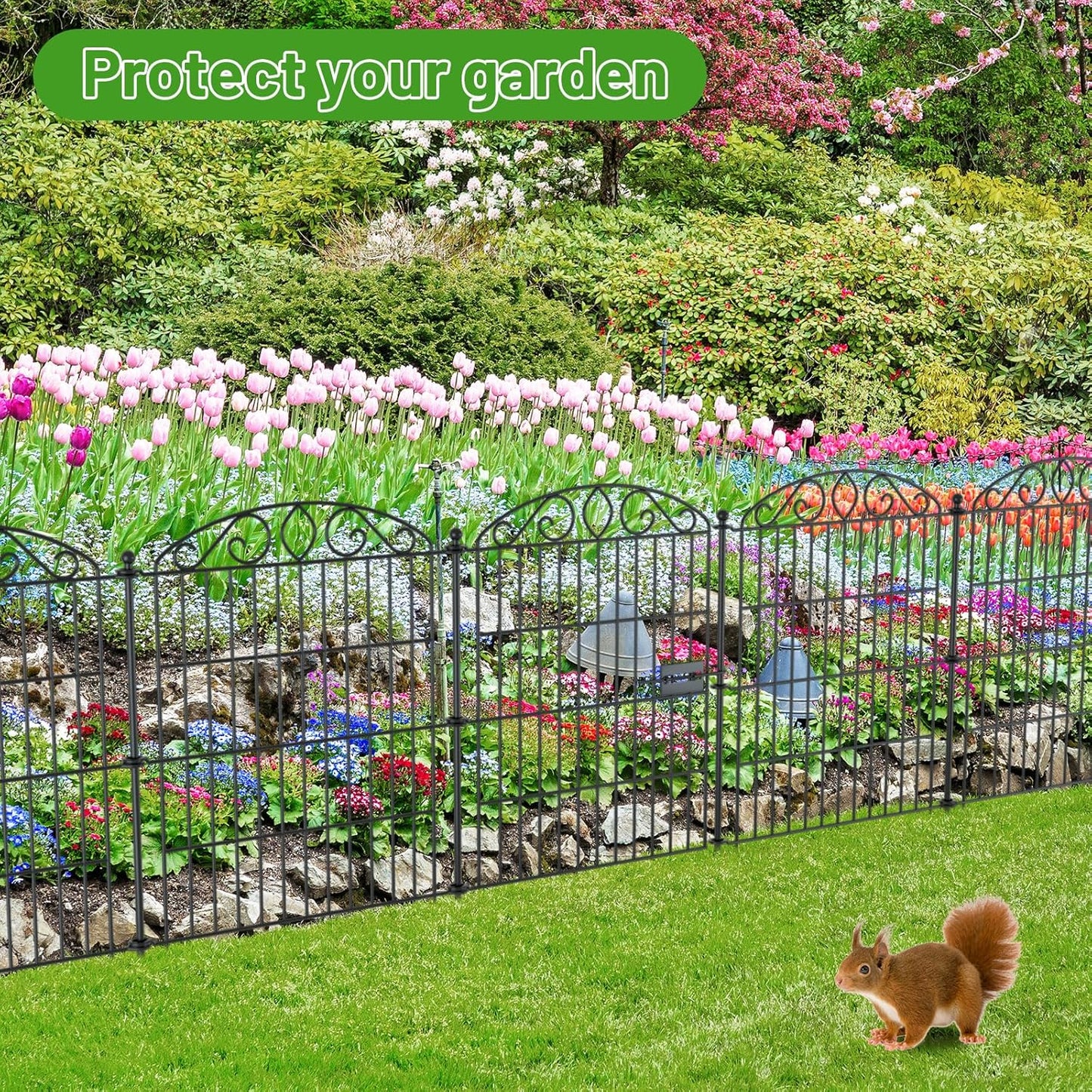 Decorative Animal Barrier Garden Fence 6 Pack with Lock - 30 in(H) x 11.8 ft(L) No Dig Decorative Fence Rustproof Metal Wire Panel Border, Rustproof Metal Wire Section Edging Fencing Panel