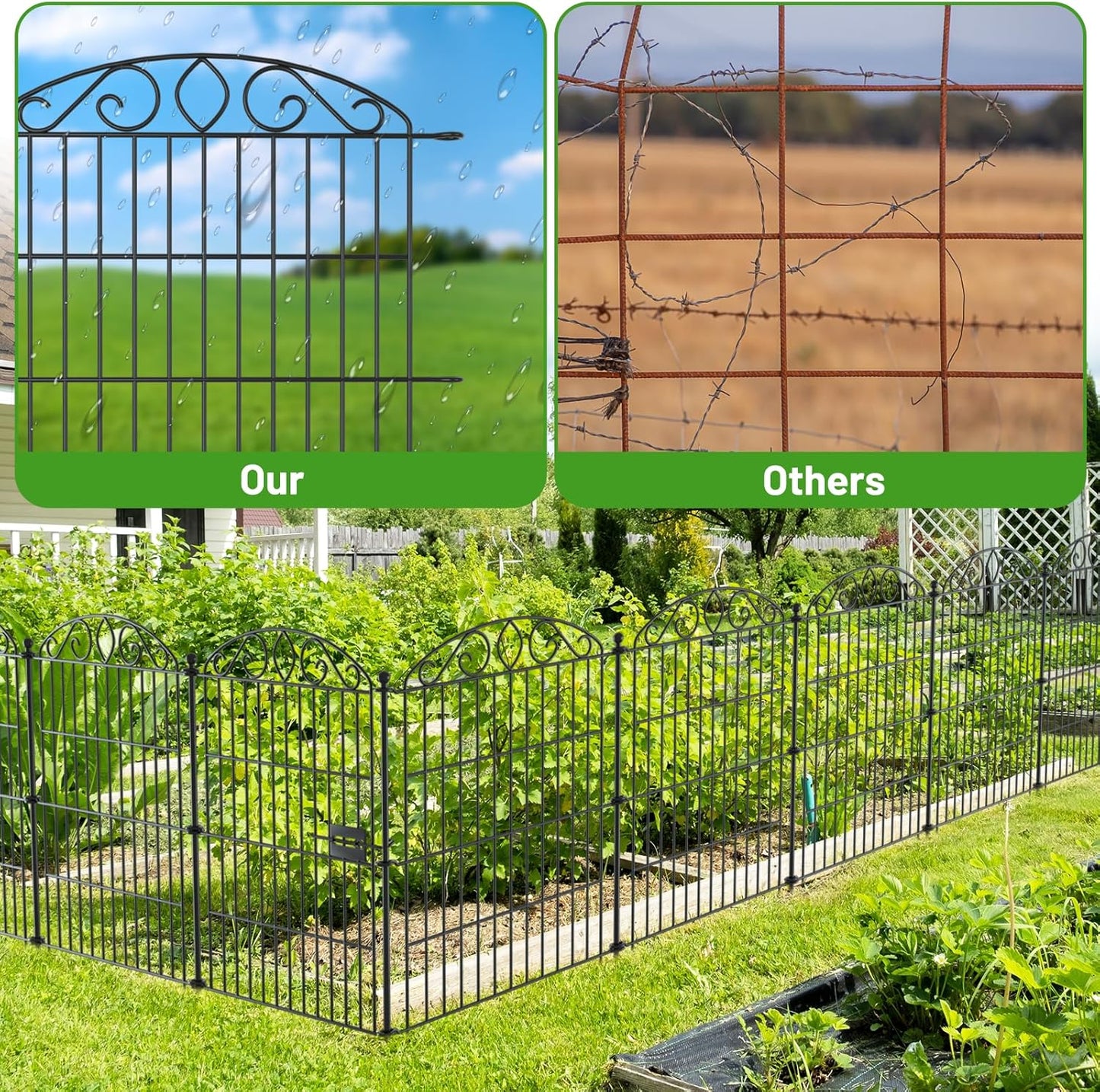 Decorative Animal Barrier Garden Fence 6 Pack with Lock - 30 in(H) x 11.8 ft(L) No Dig Decorative Fence Rustproof Metal Wire Panel Border, Rustproof Metal Wire Section Edging Fencing Panel