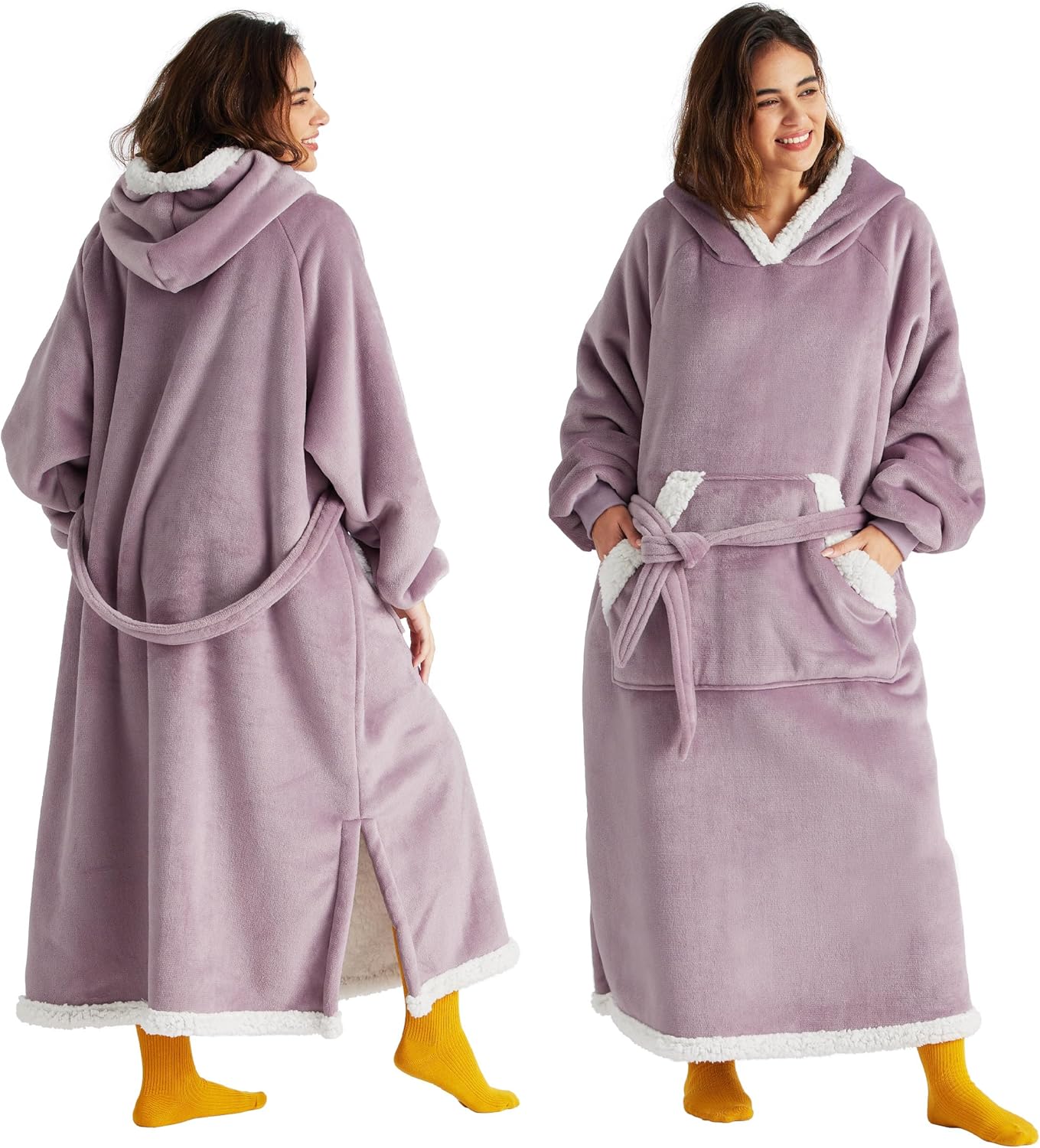 Wearable Blanket Hoodie Women - Long Sherpa Hooded Blanket for Adult Warm Cozy Blanket Sweatshirt Gifts for Women Men, Standard, Grey