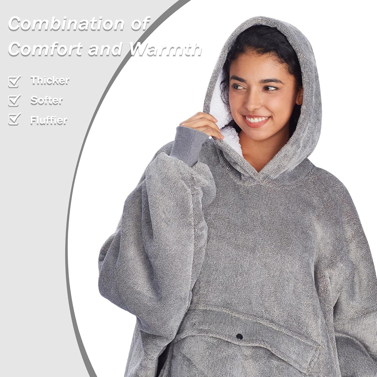 Oversized Blanket Hoodie Sweatshirt, Wearable Sherpa Lounging Pullover for Adults Women Men