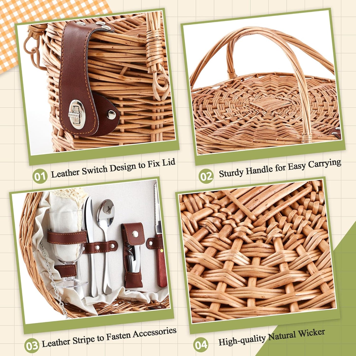 Picnic Basket Set 2 Person Tableware Set Heart Wicker Picnic Basket Antique White for Camping Outdoor Party Couple Birthday Wedding Valentine Gift