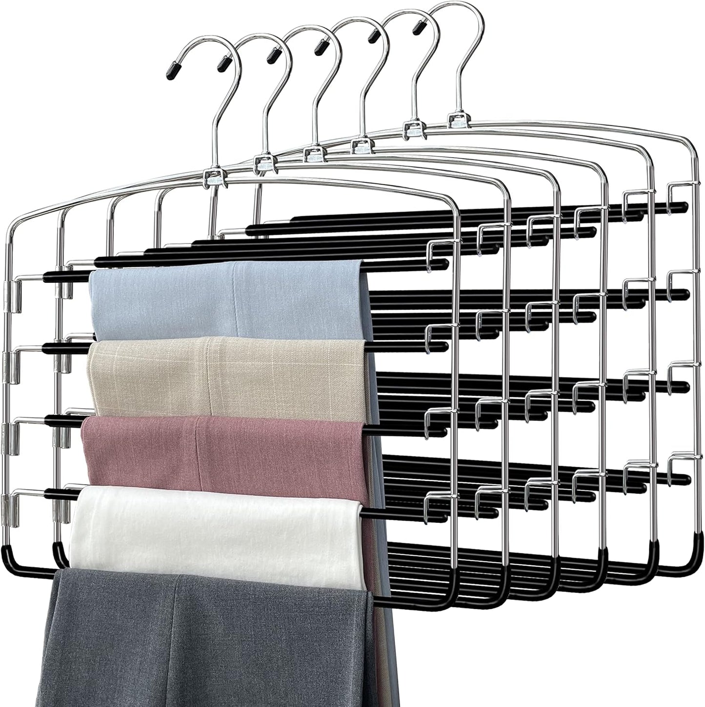 Pants Hangers 3 Pieces,5 Tier Closet Organizers and Storage Clothes Hangers,Hangers Space Saving with Swing Arm,Multiple Metal Hangers Clothes Organization for Pants Trousers Jeans Leggings Slacks