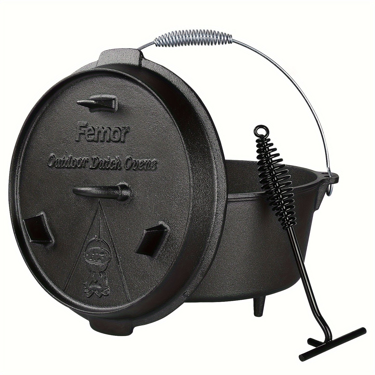 13.2/9.7/7.8/5 Quart Pre-Seasoned Cast Iron Dutch Oven with Lid Lifter Handle, Stand, and Griddle for Camping, BBQ, Baking