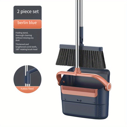 1 Set Long Handle Rotatable Broom and Dustpan Set - Efficient Floor Cleaning Tool with Comb Tooth for Hard Floors - Perfect for Home, Kitchen, Bedroom, Office, and Outdoor Cleaning Supplies