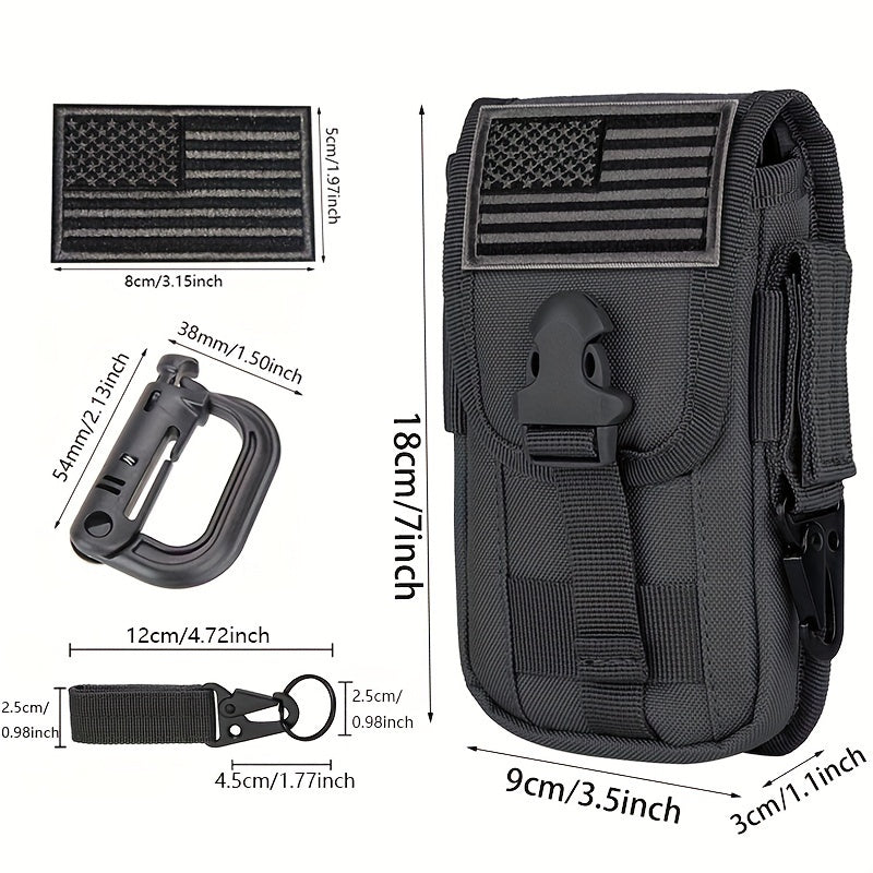 Cell Phone Holster Pouch, Smartphone Pouch Case Molle Attachment Gadget Bag, Belt Waist Bag For 4.7"-6.7" With Flag Patch, D-Ring And Gear Clip