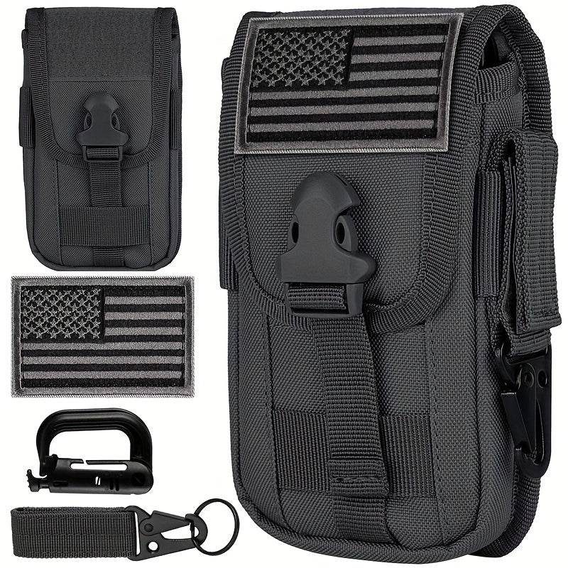 Cell Phone Holster Pouch, Smartphone Pouch Case Molle Attachment Gadget Bag, Belt Waist Bag For 4.7"-6.7" With Flag Patch, D-Ring And Gear Clip