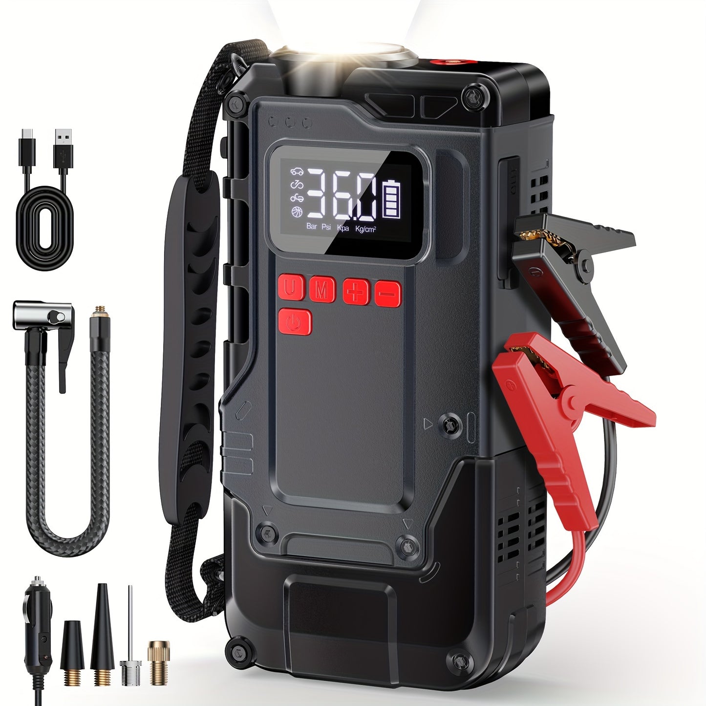 2200A 150PSI Portable Car Jump Starter With Air Compressor, Large LCD Display, Lights, 12V Jump Box Car Battery Jumper Starter, Halloween-Christmas Gifts