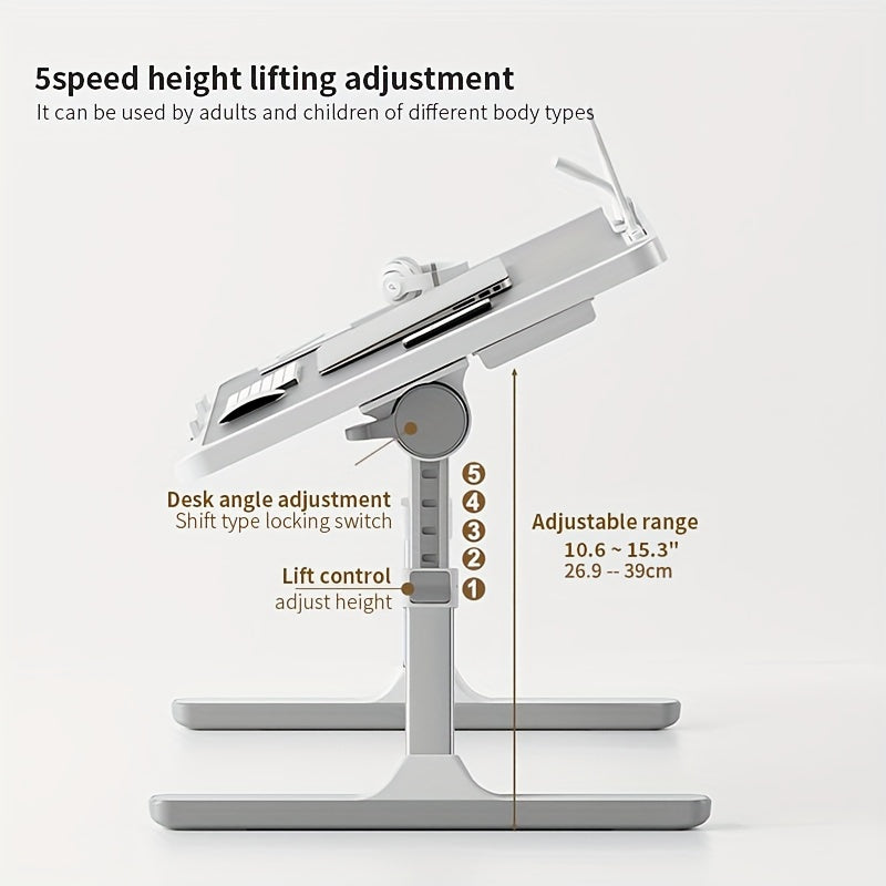 Lap Desk Bed Tray Table, Adjustable Laptop Stand For Bed With USB/ Light/ Fan/ Drawer, Portable Laptop Desk Table For Bed/ Couch/ Sofa/ Reading/ Writing, Bed Trays For Eating And Laptops (Silver Gray)