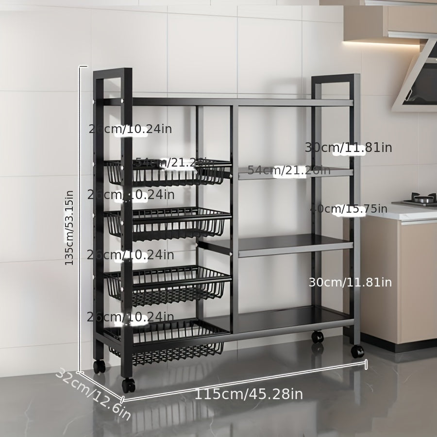 Rolling Mesh Basket Storage Rack - Universal Roller Slide for Easy Cleaning, Space-Saving Storage, and Organization of Kitchen Supplies, Vegetables, and More