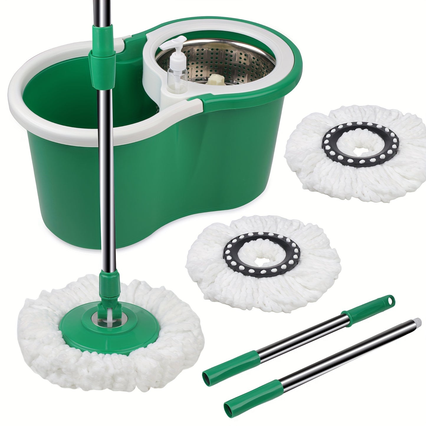 Spin Mop And Bucket With Wringer Set, Bathroom Mop Bucket, School Bathroom, 360° Spinning Mop Bucket System With 3 Microfiber Mop Replacement Heads And 61" Stainless Steel Adjustable Handle For Floor Cleaning, Bucket Floor Cleaning System