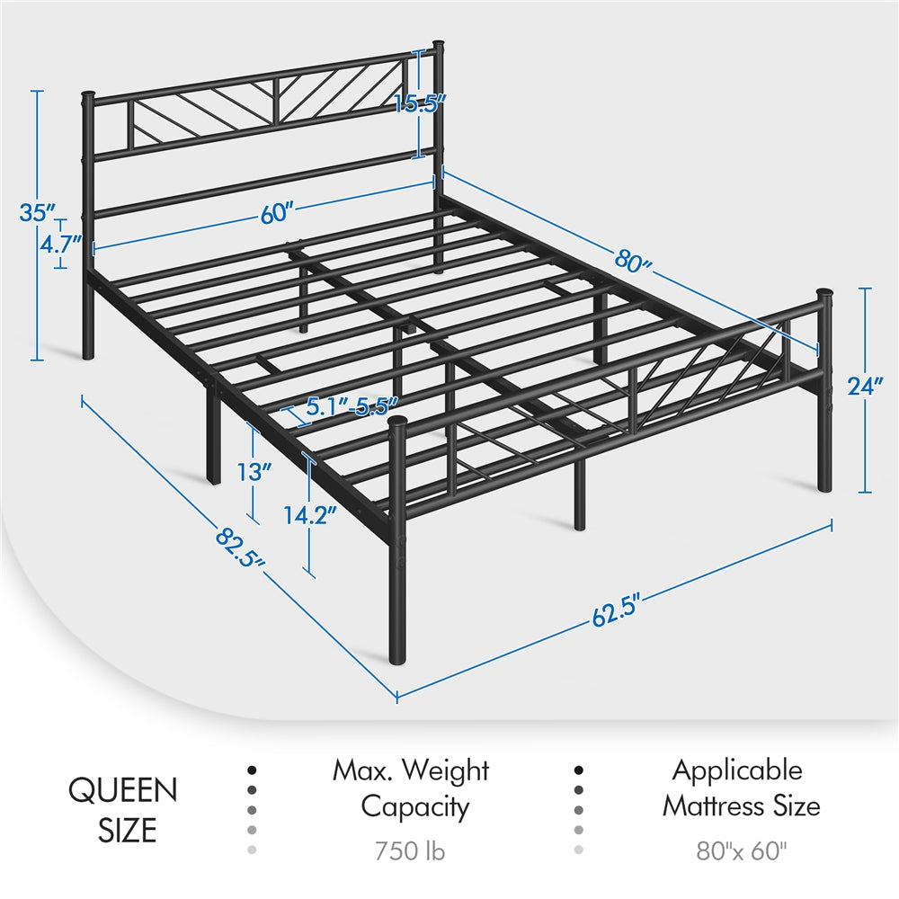 Platform Bed Frame with Arrow Design Headboard, and Storage Space No Box Spring Needed